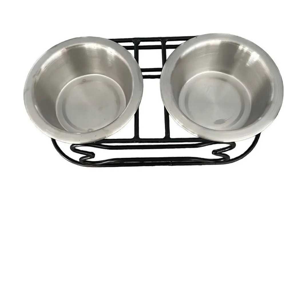 Raised Dog Bowl Stand with 2 Stainless Steel Bowls